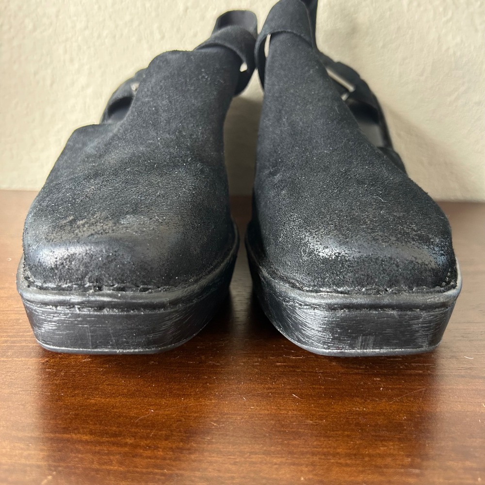 Born Sandals 10 Black Suede Platform Slingback Clogs Square Toe Chunky Heel - Picture 3 of 7
